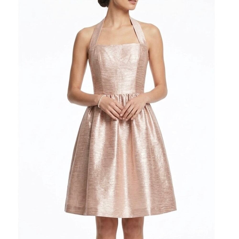 Alfred Sung Style D480 Romantic Halter Cocktail Dress Pearl Pink Shantung Size 8